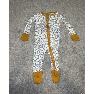MIOZING Baby Sleeper One-Piece 3-6M Footed Zip Long Sleeve White/Yellow Floral